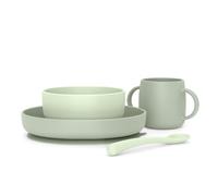 Suavinex, Children's Crockery Set, Baby Food Set, Silicone Tableware, Children's Plate with Suction Cup. Plate + Bowl + Spoon + Cup Food Grade Silicone Dishwasher Safe Microwave Safe Green