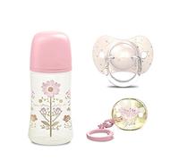 Suavinex, Gold Edition Gift Set Bottle 270ml + Dummy 0-6M + Clip Pink