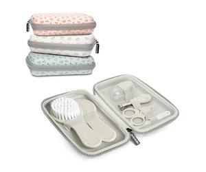 Suavinex, Kids Manicure Set +0M Brush Comb Toothbrush Silicone Thimble Scissors File Nail Clippers Waterproof Beauty Case with Zipper Grey