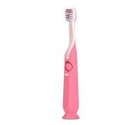 Suavinex, Kids Toothbrush for 2-6 Years Old, Soft Oval Shaped Bristles, Ideal for Molars, Ergonomic Non-Slip Handle, Suction at Base, Tongue Scraper, Pink