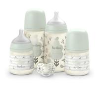 Suavinex, Newborn Baby Bottle Set Gift Set Contains: 2 Bottles 270ml + 2 Bottles 150ml + 0 to 6 Months Pacifier Physiological SX Pro Silicone Teats 5 Pcs +0M Birdies Green