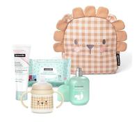 Suavinex, Nursery Backpack for Babies, Baby Gift with: Baby Cologne Memories 100ml + Nappy Cream 75ml + Pack of 25 Cleaning Wipes + Learning Cup, Lion Beige