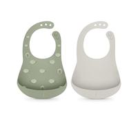 Suavinex, Pack of 2 Silicone Bibs Waterproof Flexible Roll Up Bib with Adjustable Neck and Crumb Pocket, Easy to Clean, Dishwasher Safe, +4 Months, Green + Grey