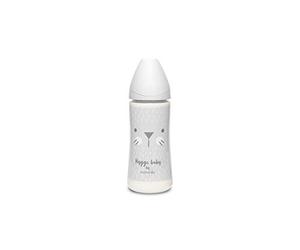Suavinex Round Bottle with Fast Flow Moustache Teat 360 ml Grey