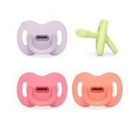 Suavinex, Set of 4 All Silicone Dummies for Babies 6/18 Months, with SX Pro Symmetrical Dummy, Reversible, Super Soft and Soft, Ideal for Sleeping, Respects Oral Development, Pink, Green