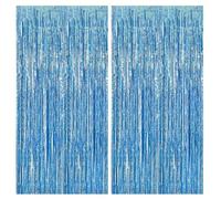 Suaxova 2 Pack Blue Foil Fringe Curtains, 3.3x6.6 Ft Metallic Tinsel Backdrop Party Decorations Door Blue Streamers for Birthday Wedding Engagement Decor,Photo Booth Props, Party Supplies