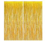 Suaxova 2 Pack Gold Foil Fringe Curtains, 3.3x6.6 Ft Metallic Tinsel Backdrop Party Decorations Door Gold Streamers for Birthday Wedding Engagement Decor,Photo Booth Props, Party Supplies