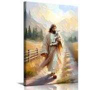SUAXTCCR Jesus and Lamb Canvas Wall Art Jesus Finds the Lost Lamb Prints Christian Bible Story Wall Decor Pictures God Faith Religious Artwork for Living Room Bedroom Church Decoration, 12x16in
