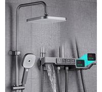 Sub-White Concealed Copper Body Supercharged Starry Waterfall Four-Speed Spray Head Rain Button Digital Shower Set, Black Button Digital Display Side Open Handwheel Set
