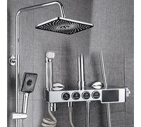 Sub-White Concealed Copper Body Supercharged Starry Waterfall Four-Speed Spray Head Rain Button Digital Shower Set, Black Button Digital Display Side Open Handwheel Set