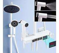 Sub-White Concealed Copper Body Supercharged Starry Waterfall Four-Speed Spray Head Rain Button Digital Shower Set, Black Button Digital Display Side Open Handwheel Set