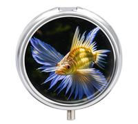 Subaquatic Catfish Metal Pill Organizer, 3 Compartment Waterproof Pill Case with Mirror for Purse Pocket Bag, Daily Medicine Vitamin Holder, Portable Travel Med Container(Round)