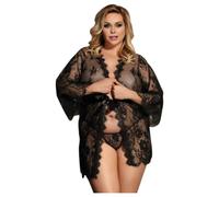 Subblime Queen Plus - Black Lace Robe Set (XL-2XL)