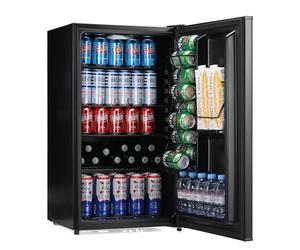 Subcold Cave90 Beer & Drinks Fridge, 89 Cans, Solid Door Mini Fridge, Black | Solid Door Larder Cooler for Beer, Wine & Soft Drinks, Can Dispenser, 0-8°C, 4 Adjustable Shelves, LED, Reversible Door