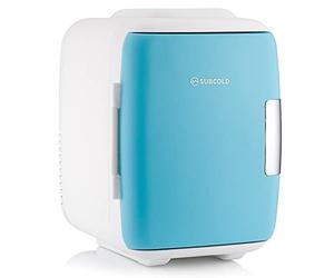 Subcold Classic4 Mini Fridge - Cooler & Warmer | 4 Litre/6 Cans | AC+USB | Portable Small Fridge for Skincare, Bedroom, Dorm, Car, Travel (White/Blue)