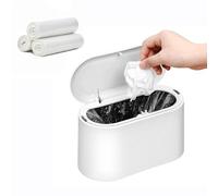 SUBEKYU Mini Trash Can with Lid,Small Can,Desk Can,Countertop Garbage Cans,Tiny Waste Basket,White,Free 3 roll Bags