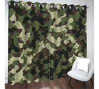 SUBIKA Green Camouflage Blackout Curtains, Curtains For Living Room Bedroom, 3D Printed Curtain Eyelet Window Drapes For Kids Girls Boys Bedroom Office Noise Reducing Curtains, 220 X 215 Cm