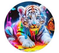 Subject_name> 1000 Pieces The Wise Tiger Jigsaw Puzzle Round DIY Irregular Education Games for Adults Kid 1000pcs (67.5x67.5cm)