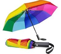 Sublibelief Rainbow Umbrella Automatic for Adults - Compact Folding Auto Open Close Double Canopy Vented Windproof Folding Travel Iridescent Umbrellas for Rain&Sun