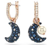 Sublima drop earrings, Crystal pearl, Asymmetrical design, Moon, Multicoloured, 18K rose gold finish
