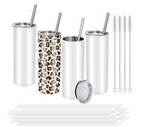 Sublimation Blanks Skinny Tumbler - White 20 OZ Straight Stainless Steel Tumbler with Metal Straw for Mug Tumbler Sublimation Tumblers for Heat Transfer, 2pcs/4pcs