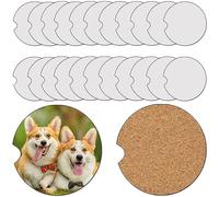 Sublimation Car Coasters Blanks with Cork Back 2.75 inch MDF Sublimation Blanks Bulk Products Car Coasters Sublimation Cup Holder Blanks DIY Crafts 24 Pack