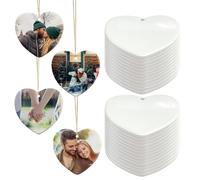 Sublimation Ceramic Discs - Bulk Ornaments for Heat Press Printing - Personalized Xmas Tree Ornament (White-Heart -25PC)
