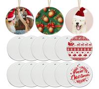 Sublimation Ceramic Ornament Blanks Bulk - Double Side White Round Porcelain for Heat Press Printing - Personalized Xmas Tree Ornaments for Crafts (12)