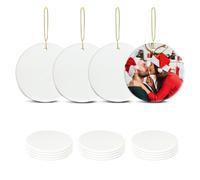 Sublimation Ceramic Ornaments Blanks with Gold String White Round Ornament Decorations Xmas Tree Gift for Heat Press Printing Crafts 12Pcs