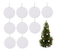 Sublimation Ceramic Ornaments Bulk, 8Pcs Round Blank with Gold String, 3" Personalized MDF Decoration Supplies for Halloween Christmas
