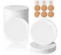 Sublimation Coasters, GOH DODD 4 Inch 24 Pack Ceramic Plates for Crafts Glossy Glazed White Blanks with 24 Cork Pads for Alcohol Ink Painting Heat Transfer Round