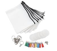 Sublimation Cosmetic Bag Blanks, 10 Sets DIY Thermal Transfer Blank Holder Round Acrylic Key Rings Tassels Kit Rectangular Acrylic Pocket for Stationery, Invoice, Cosmetic