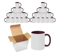 Sublimation Mugs | 11oz Blank Coloured Handle and Inner Cup with Box | Coffee Mug for Heat Press & DIY Printing | Durable Ceramic Plain Mugs for Tea, Latte, Hot Drinks & Gift | Maroon Pack of 24