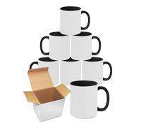 Sublimation Mugs | 11oz Blank Coloured Handle and Inner Cup with Box | Coffee Mug for Heat Press & DIY Printing | Durable Ceramic Plain Mugs for Tea, Latte, Hot Drinks & Gift | Black Pack of 6