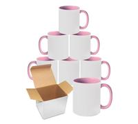 Sublimation Mugs | 11oz Blank Coloured Handle and Inner Cup with Box | Coffee Mug for Heat Press & DIY Printing | Durable Ceramic Plain Mugs for Tea, Latte, Hot Drinks & Gift | Pink Pack of 6