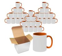 Sublimation Mugs | 11oz Blank Coloured Handle and Inner Cup with Box | Coffee Mug for Heat Press & DIY Printing | Durable Ceramic Plain Mugs for Tea, Latte, Hot Drinks & Gift | Orange Pack of 36