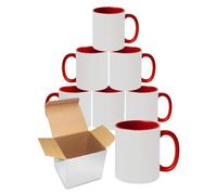 Sublimation Mugs | 11oz Blank Coloured Handle and Inner Cup with Box | Coffee Mug for Heat Press & DIY Printing | Durable Ceramic Plain Mugs for Tea, Latte, Hot Drinks & Gift | Red Pack of 6