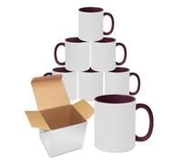 Sublimation Mugs | 11oz Blank, Coloured Handle and Inner Cup with Box | Coffee Mug for Heat Press & DIY Printing | Durable Ceramic, Plain Mugs for Tea, Latte, Hot Drinks & Gift | Maroon Pack of 6