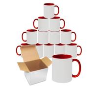 Sublimation Mugs | 11oz Blank, Coloured Handle and Inner Cup with Box | Coffee Mug for Heat Press & DIY Printing | Durable Ceramic, Plain Mugs for Tea, Latte, Hot Drinks & Gift | Red Pack of 12