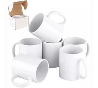 Sublimation Mugs 11oz Blank Plain White Large Handle Sublimation Blanks Coffee Mugs Microwave / Dishwasher Safe White Ceramic Tea Mug or Coffee, Tea, Milk, Latte, Hot Cocoa with Smash Proof Box (6)
