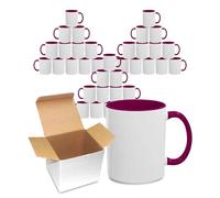 Sublimation Mugs 11oz Blank with Coloured Large Handle & Inner with Box | Durable, Ceramic Orca Finished Mugs Perfect for Custom & DIY Printing, for Loved Ones | Maroon Bulk Pack of 36