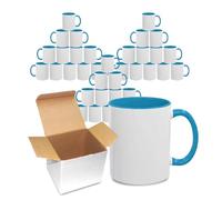 Sublimation Mugs 11oz Blank with Coloured Large Handle & Inner with Box | Durable, Ceramic Orca Finished Mugs Perfect for Custom & DIY Printing, for Loved Ones | Light Blue Bulk Pack of 36