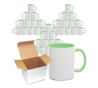 Sublimation Mugs 11oz Blank with Coloured Large Handle & Inner with Box | Durable, Ceramic Orca Finished Mugs Perfect for Custom & DIY Printing, for Loved Ones | Green Bulk Pack of 36