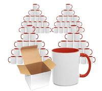 Sublimation Mugs 11oz Blank with Coloured Large Handle & Inner with Box | Durable, Ceramic Orca Finished Mugs Perfect for Custom & DIY Printing, for Loved Ones | Red Bulk Pack of 72