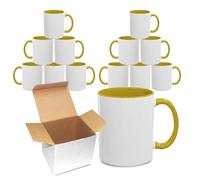 Sublimation Mugs 11oz Blank with Coloured Large Handle & Inner with Box | Durable, Ceramic Orca Finished Mugs Perfect for Custom & DIY Printing, for Loved Ones | Yellow Bulk Pack of 12