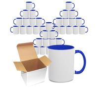 Sublimation Mugs 11oz Blank with Coloured Large Handle & Inner with Box | Durable, Ceramic Orca Finished Mugs Perfect for Custom & DIY Printing, for Loved Ones | Medium Blue Pack of 36