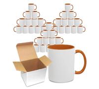Sublimation Mugs 11oz Blank with Coloured Large Handle, Inner with Box | Durable, Ceramic Orca Finished Mugs Perfect for Custom,DIY Printing, for Loved Ones | Orange Bulk Pack of 36
