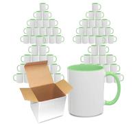 Sublimation Mugs 11oz Blank with Coloured Large Handle & Inner with Box | Durable, Ceramic Orca Finished Mugs Perfect for Custom & DIY Printing, for Loved Ones | Green Bulk Pack of 72