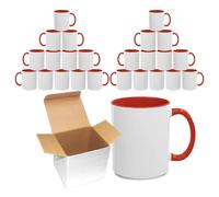 Sublimation Mugs 11oz Blank with Coloured Large Handle & Inner with Box | Durable, Ceramic Orca Finished Mugs Perfect for Custom & DIY Printing, for Loved Ones | Red Bulk Pack of 24