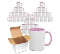 Sublimation Mugs 11oz Blank with Coloured Large Handle & Inner with Box | Durable, Ceramic Orca Finished Mugs Perfect for Custom & DIY Printing, for Loved Ones | Pink Bulk Pack of 36